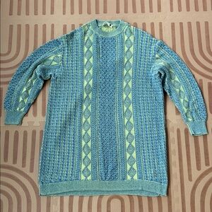 Blue and Green Knit Oversized Sweater Dress